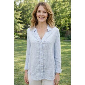 Tommy Bahama Linen Sunshine waves NEW Blue White Stripe Blouse V-neck size XL